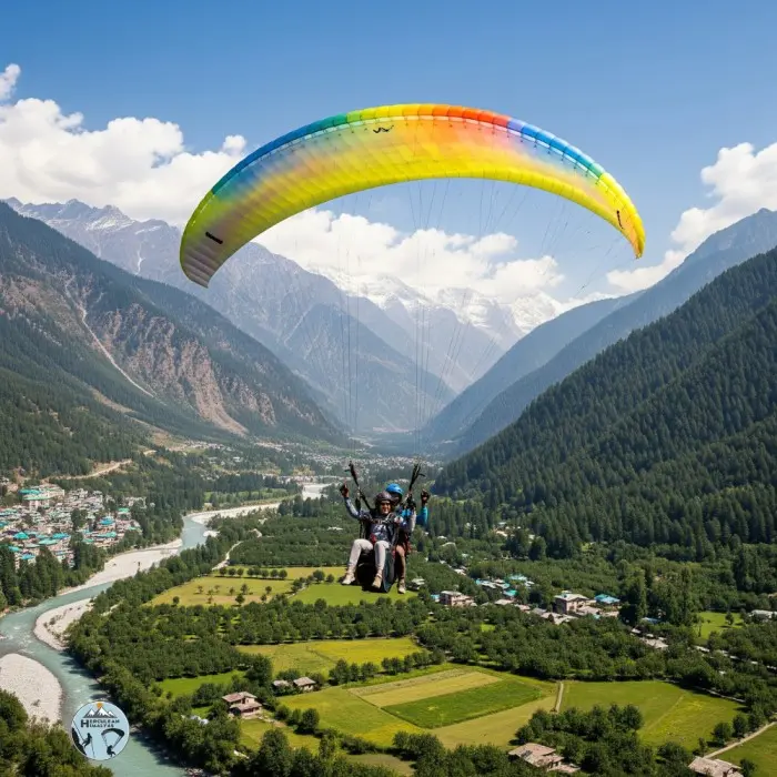 Tourists enjoying safe paragliding flight 8000 feet above Manali